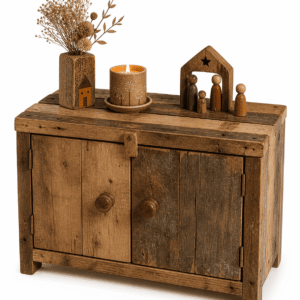 Velador de madera reciclada con puertas – Terra Hogar