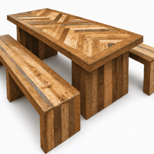 Mesa de comedor de madera reciclada con bancas – Terra Hogar